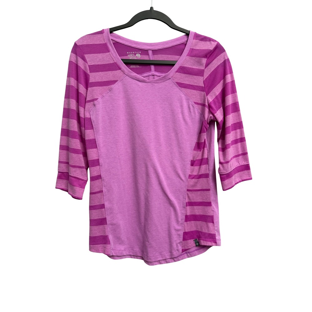 Mountain Hardwear Medium Purple Striped 3/4 Sleeve Active Top Outdoor Casual